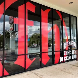 Exterior window graphics.