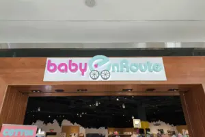 channel-letter-sign-14-1.5-L Channel letter sign of business called baby en route installed above doorway of store in a mall